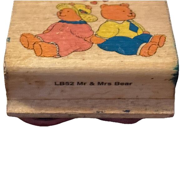 Noteworthy Teddy Bears Holding Hands Wood Mounted Rubber Stamp Mr. & Mrs. Bear - Picture 2 of 9